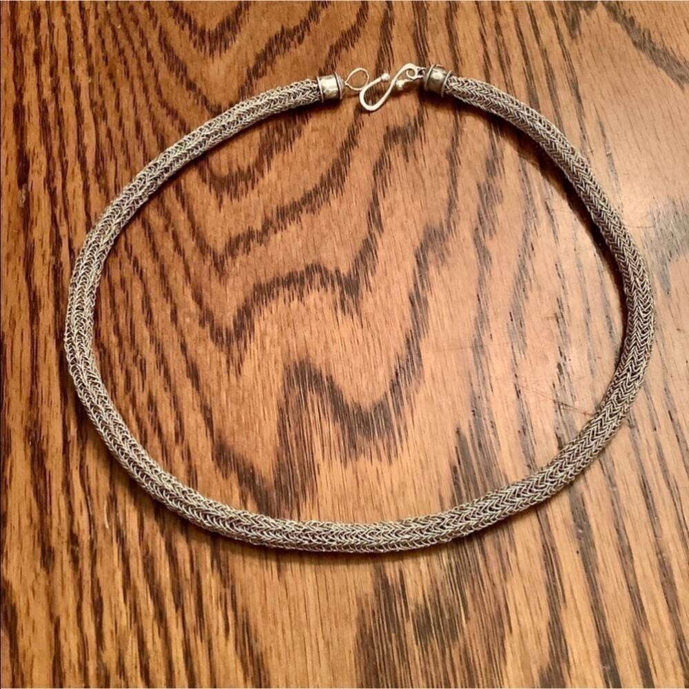 100% Silver Knitted Necklace & Earrings Set - Picture 4 of 13
